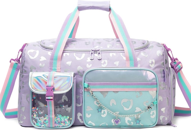 Oruiji Kids Duffle Bag Girls Overnight Bag for Kids Dance Bags for Girls Travel Bags for Kid Ages 9-12 with Shoe Compartment - Image 1